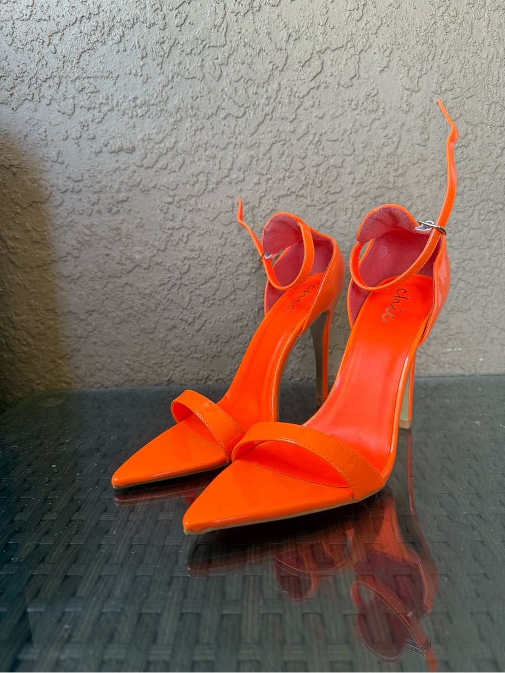 chic Bright Orange Pointed-Toe Ankle-Strap Stilettos